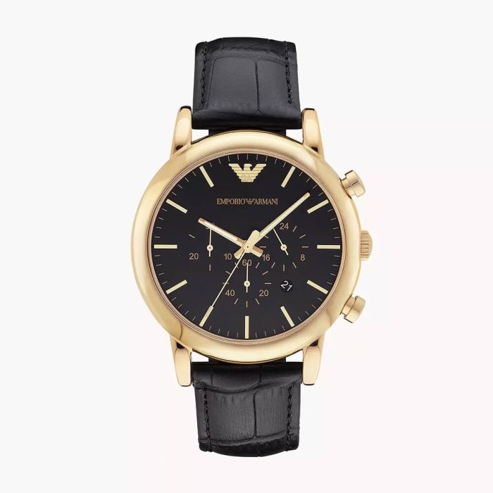 Men's Chronograph Black Leather Watch