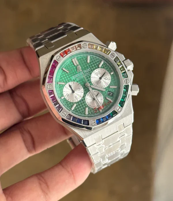 Audemars Piguet Royal Oak Offshore – Rainbow Bezel Chronograph (Green Dial | Master Grade)