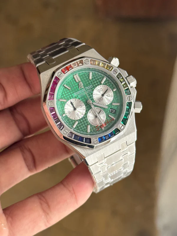 Audemars Piguet Royal Oak Offshore – Rainbow Bezel Chronograph (Green Dial | Master Grade)