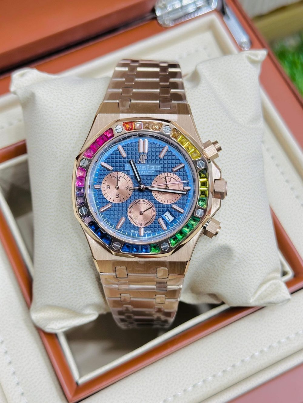Audemars Piguet Royal Oak – Rainbow Bezel | Rose Gold & Blue Dial ...