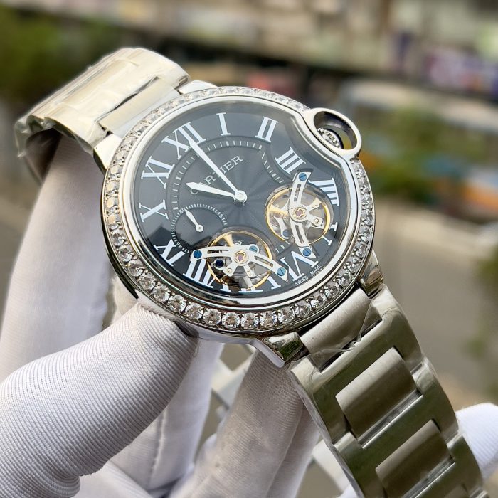 Cartier-Inspired Double Tourbillon – Open Heart Dial with Diamond Bezel