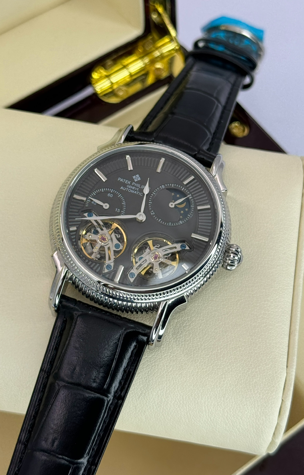 Patek Philippe Double Tourbillon – 41mm Silver Case with Black Dial