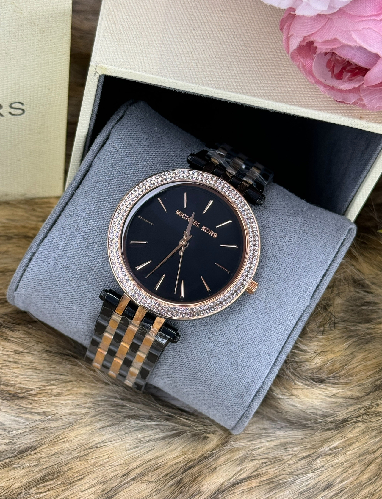 Michael Kors MK3584 Ladies Watch – Black Dial | Crystal Bezel | Two-Tone Bracelet