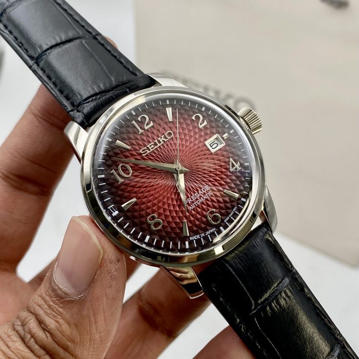 Seiko Presage Automatic — 1:1 Grade (Red Dial, Genuine Black Leather Belt)