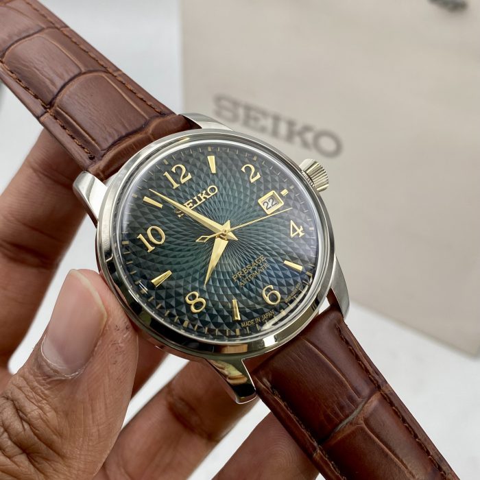 Seiko Presage Automatic — 1:1 Grade (Green Dial, Genuine Brown Leather Belt)