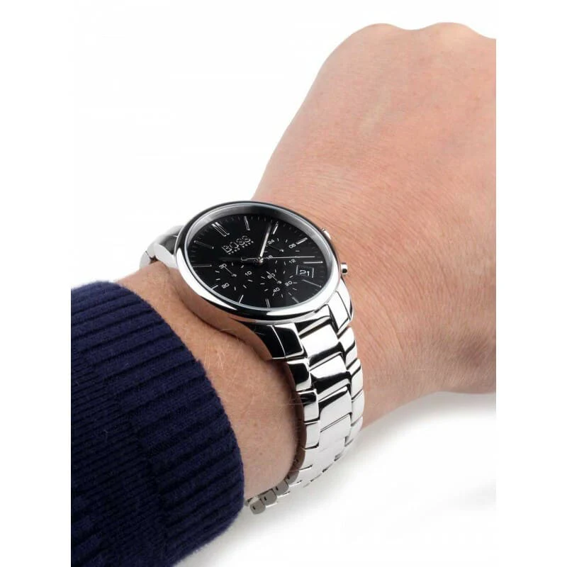 Authentic Hugo Boss 1513433 Silver Tone Black Chrono Dial Men’s Classic Dress Watch - Image 4