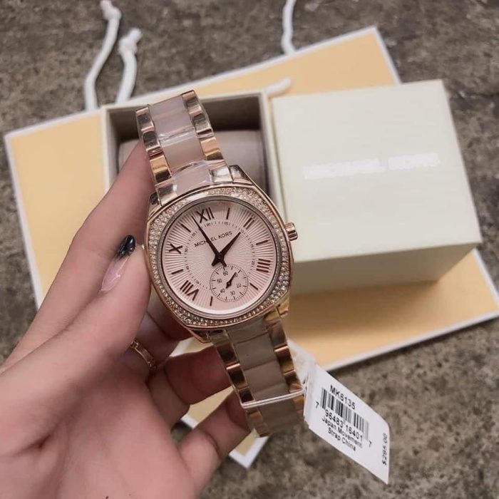 Michael Kors MK6135 Ladies Watch – Rose Gold Dial | Crystal Bezel | Stainless Steel Bracelet