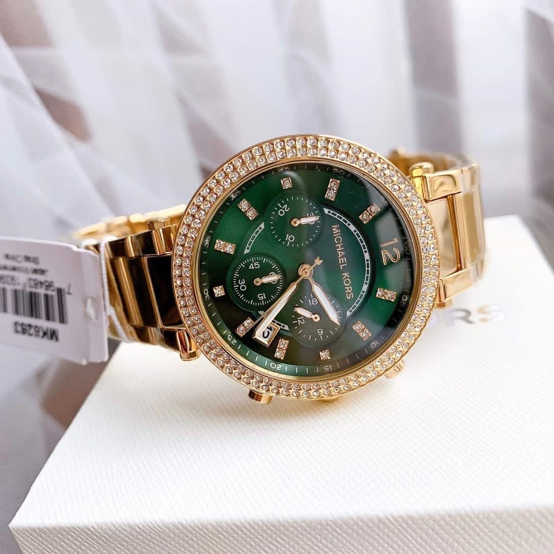 Michael Kors Parker MK6263 Authentic Ladies Chronograph Watch – Gold-Tone Bracelet, Green Dial & Crystals - Image 4