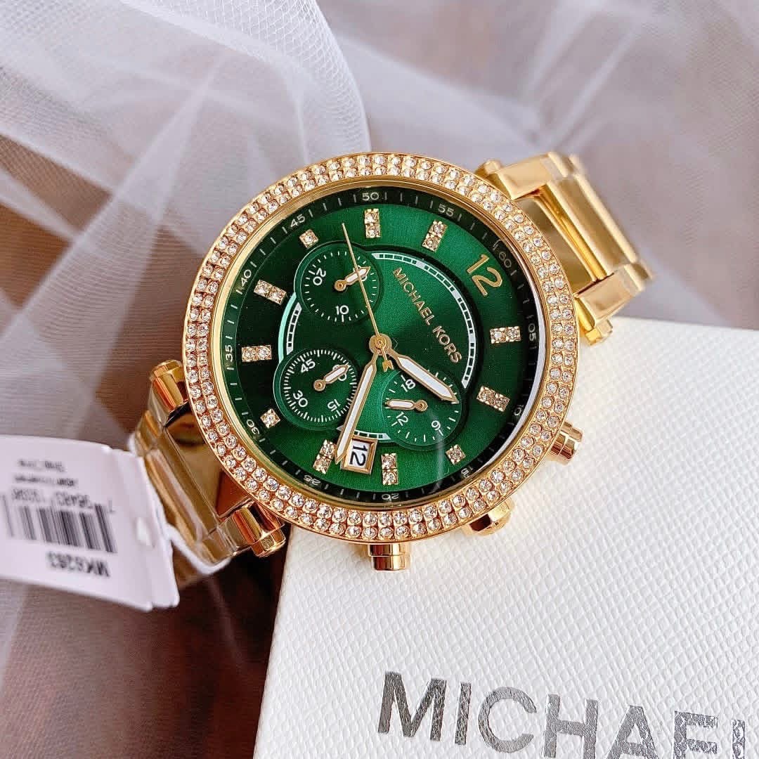 Michael Kors Parker MK6263 Authentic Ladies Chronograph Watch – Gold-Tone Bracelet, Green Dial & Crystals - Image 5
