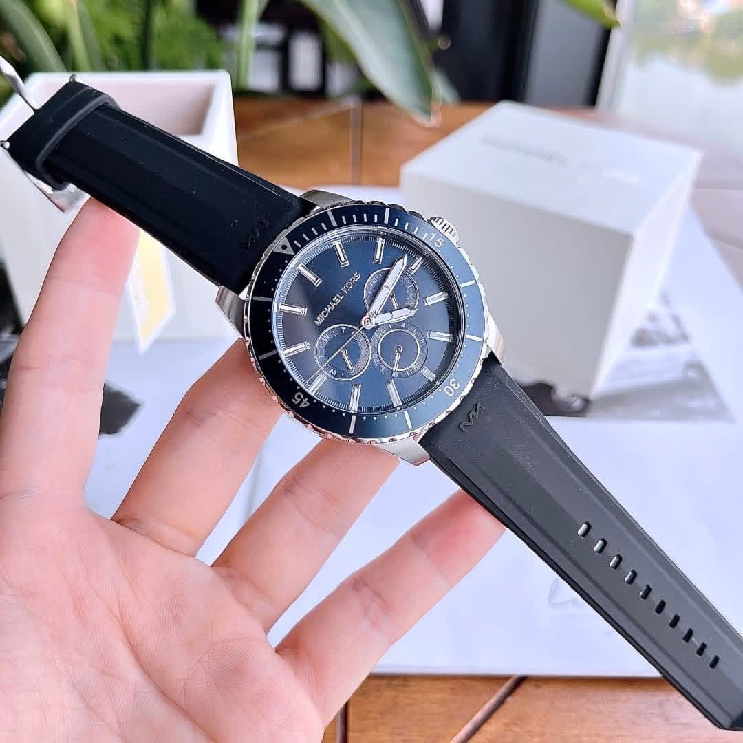 Michael Kors Cunningham Authentic Multifunction Watch – Navy Dial with Black Silicone Strap