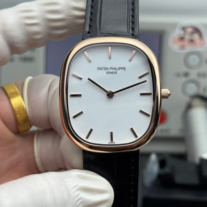 Patek Philippe Golden Ellipse White/Cream Dial Rose Gold-Finished Swiss 1:1 Grade Replica Watch