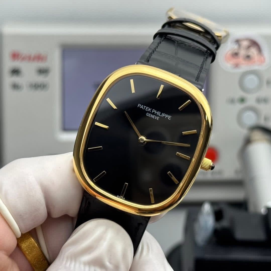 Patek Philippe Golden Ellipse Ebony Black Dial Gold-Finished Swiss 1:1 Grade Replica Watch - Image 8