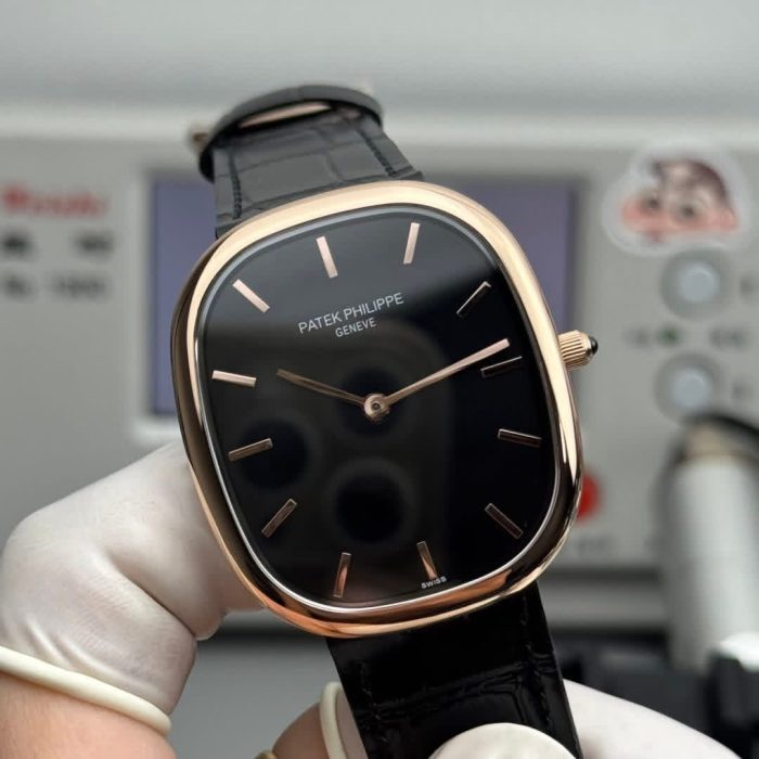Patek Philippe Golden Ellipse Ebony Black Dial Rose Gold Finish Swiss 1:1 Grade Replica Watch