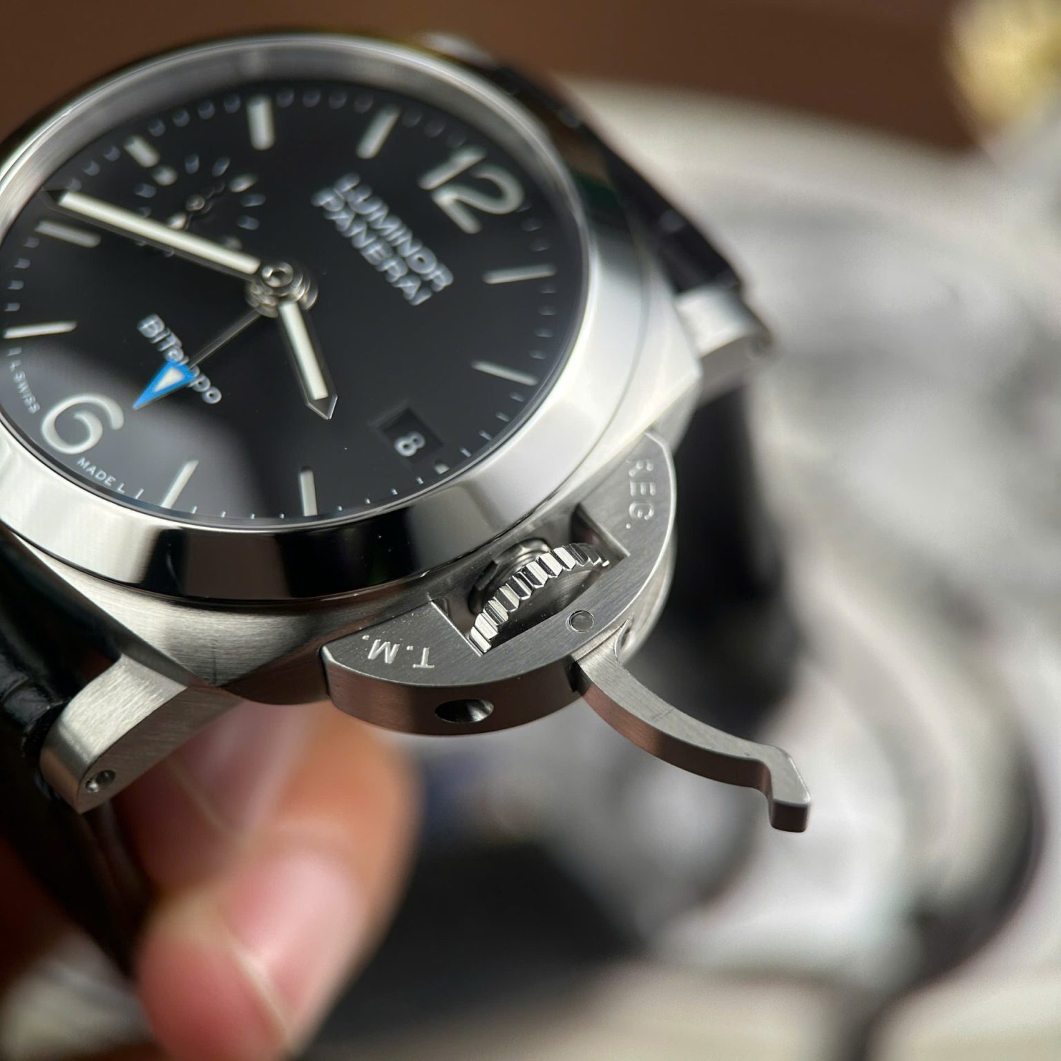 Panerai Luminor Quaranta PAM1365 Black Dial Leather Strap Swiss 1:1 Grade Watch - Image 5