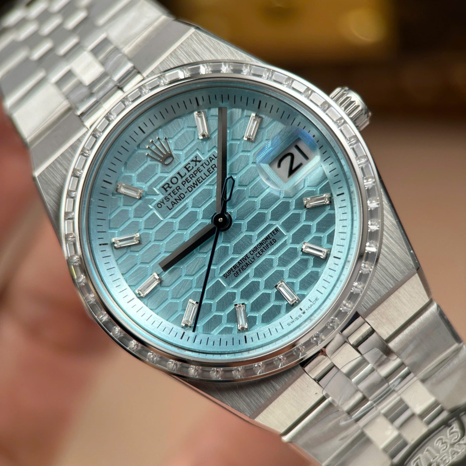 Rolex Land-Dweller 127236 Ice Blue Dial Diamond Bezel Swiss 1:1 Grade Watch - Image 3