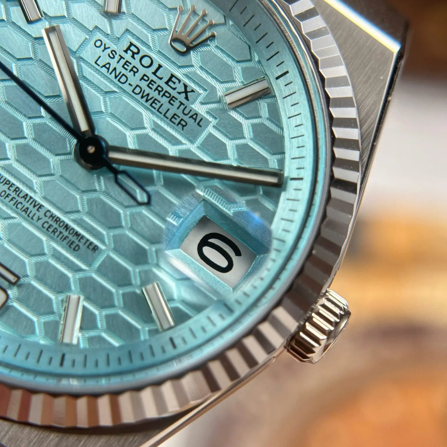 Rolex Land-Dweller 127236 Ice Blue Dial Honeycomb Pattern Swiss 1:1 Grade Watch - Image 4