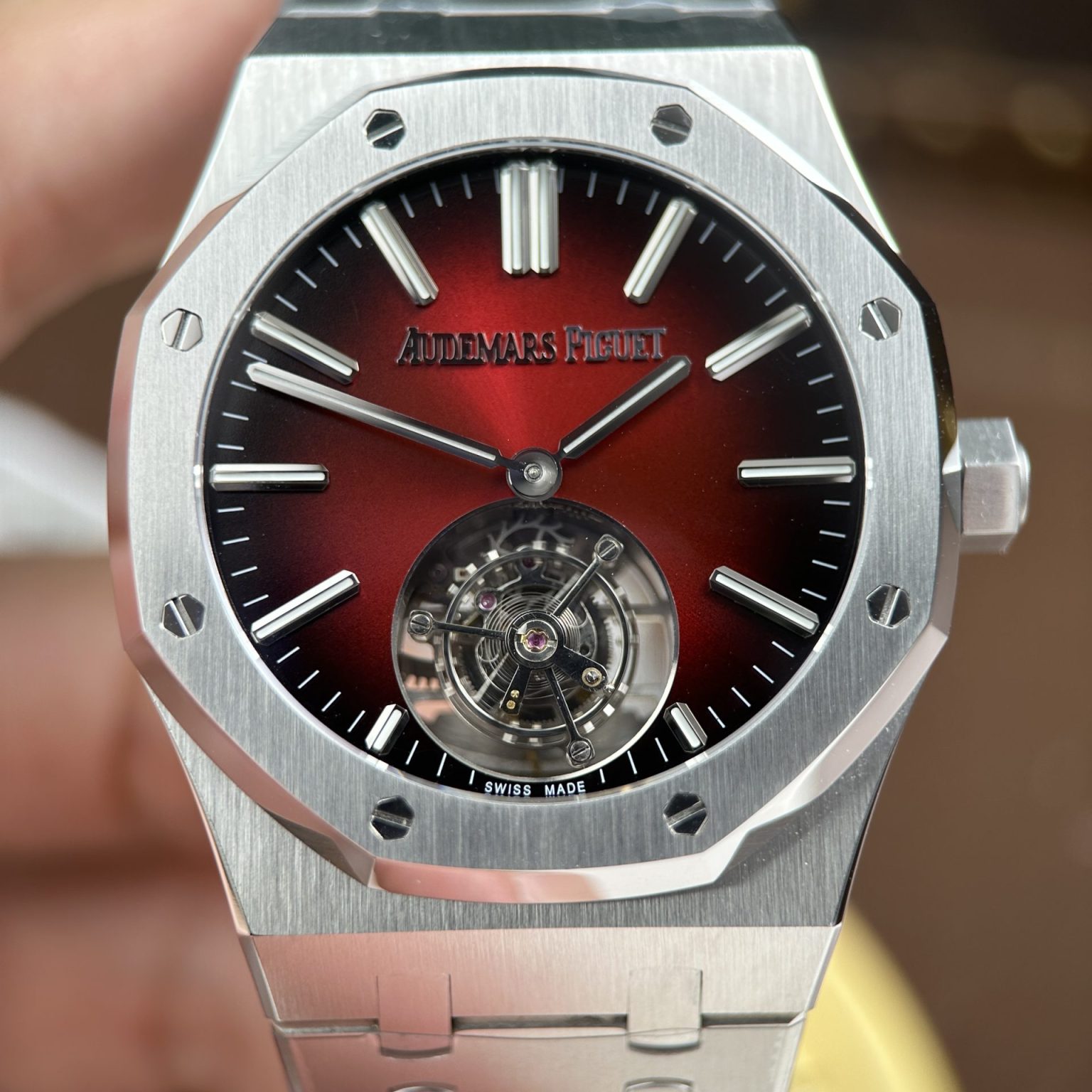 Audemars Piguet Imitation Watches Royal Oak Selfwinding Flying Tourbillon 26730ST Burgundy Dial 41mm Swiss 1:1 Grade Watch - Image 3