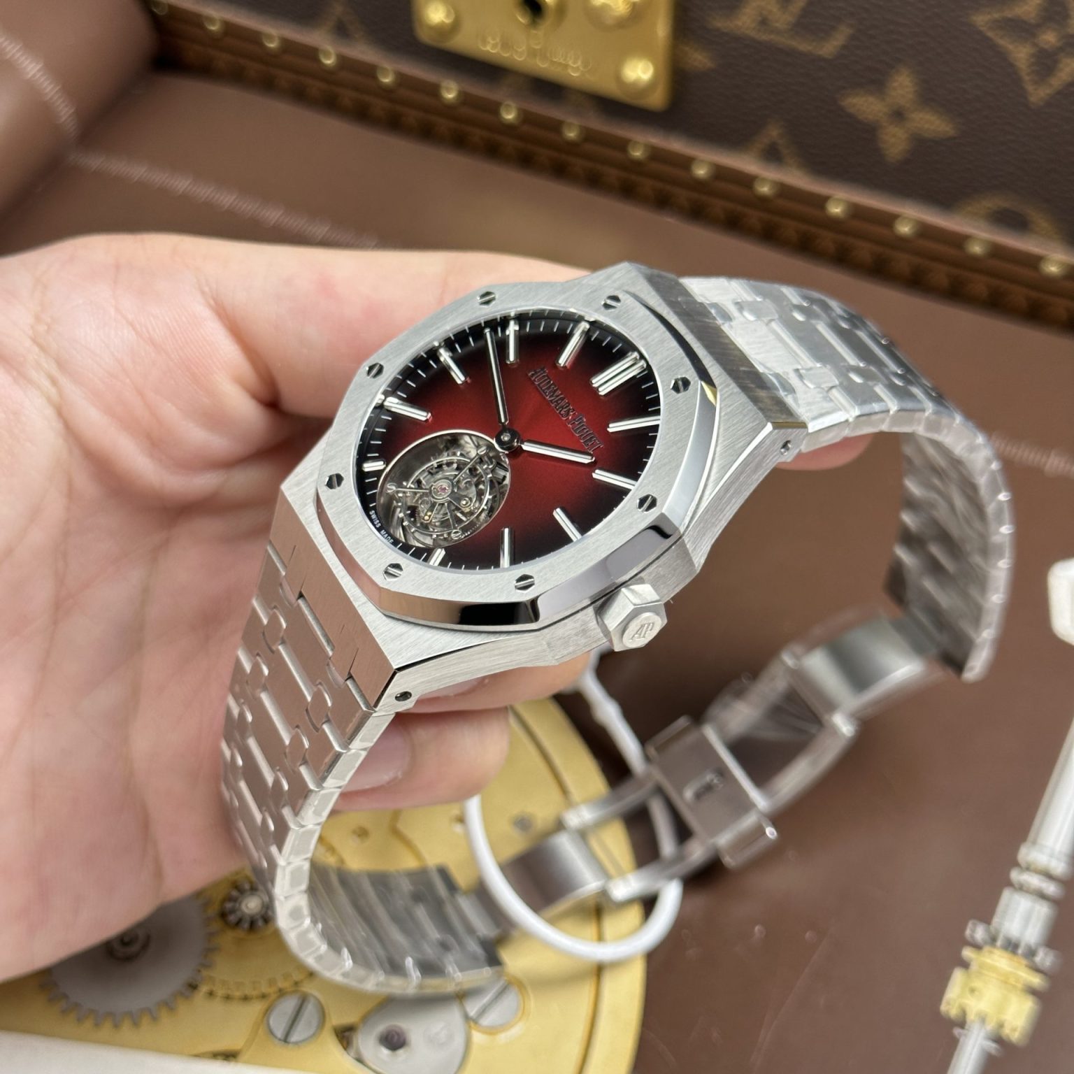Audemars Piguet Imitation Watches Royal Oak Selfwinding Flying Tourbillon 26730ST Burgundy Dial 41mm Swiss 1:1 Grade Watch - Image 8