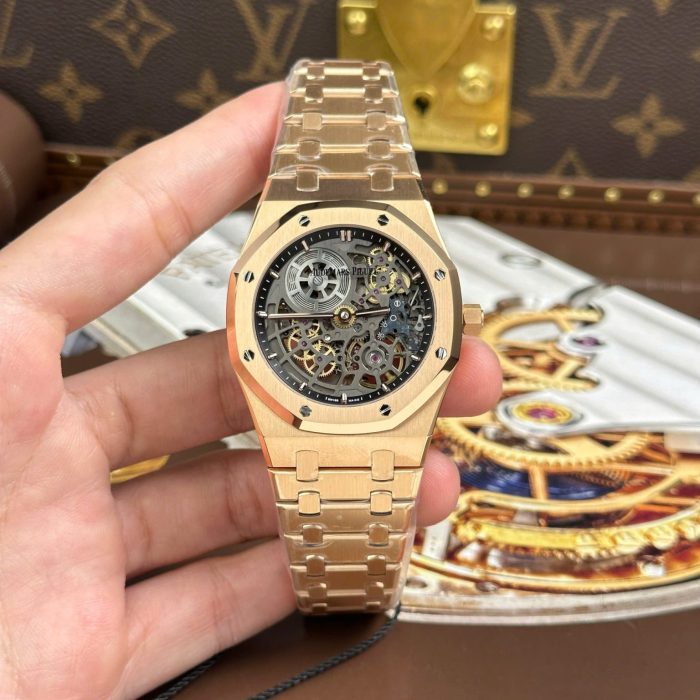 Audemars Piguet Imitation Watches Royal Oak Jumbo Extra-Thin Openworked 16204 Skeleton Dial Rose Gold 39mm Swiss 1:1 Grade Watch