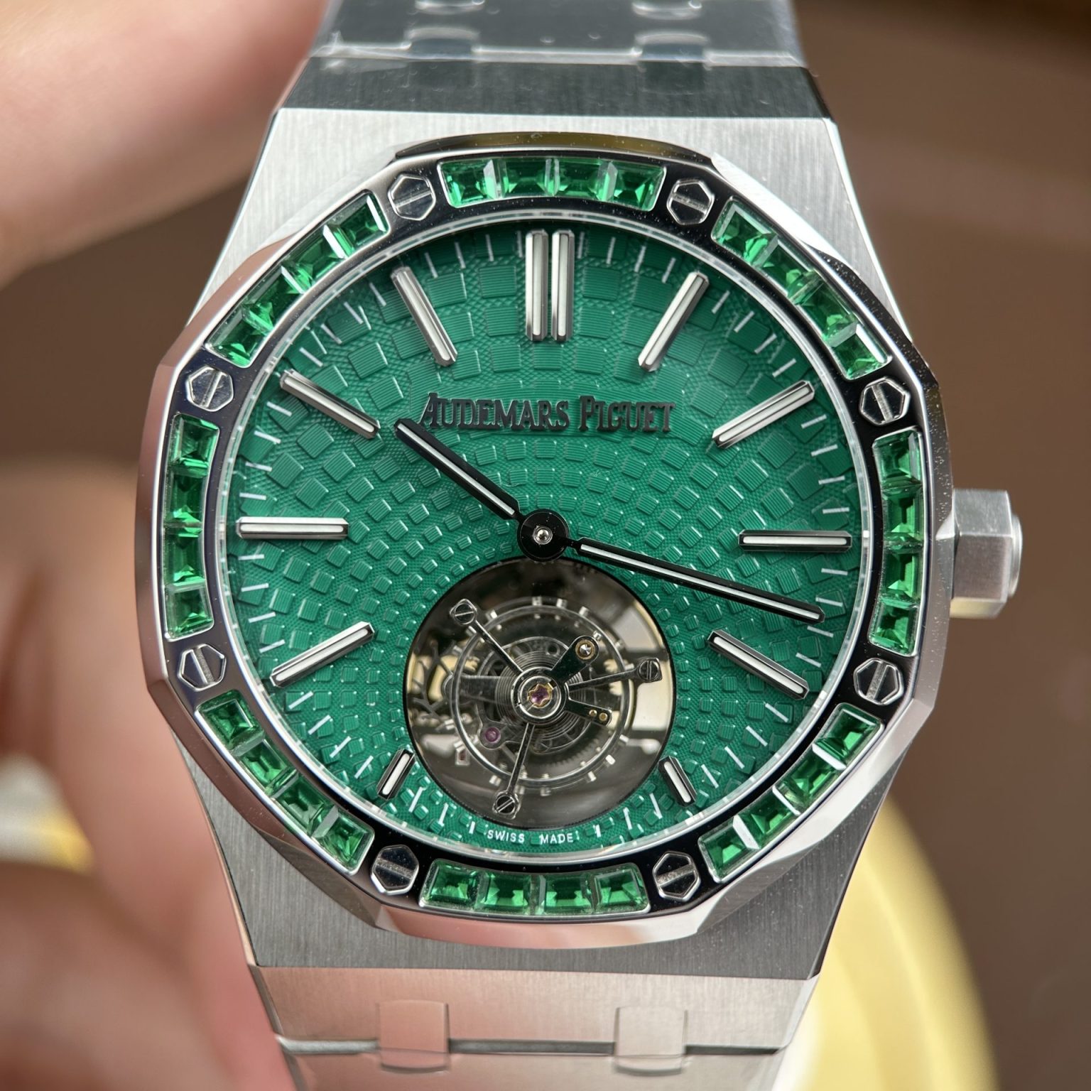 Audemars Piguet Imitation Watches Royal Oak Selfwinding Flying Tourbillon 26730BC Green Dial 41mm Swiss 1:1 Grade Automatic Watch - Image 4