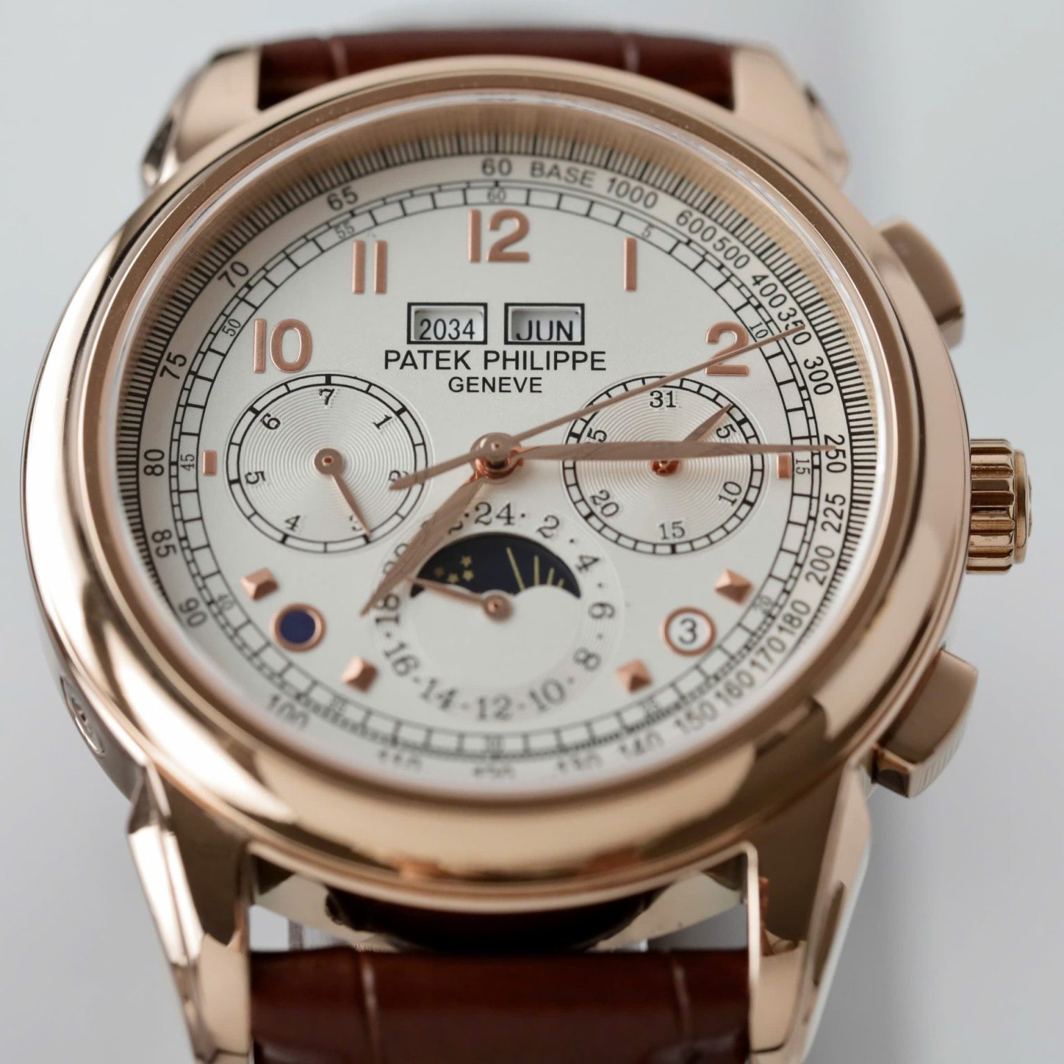 Patek Philippe Perpetual Calendar 5270 White Dial Brown Leather Strap 41mm Swiss 1:1 Grade Automatic Watch - Image 6