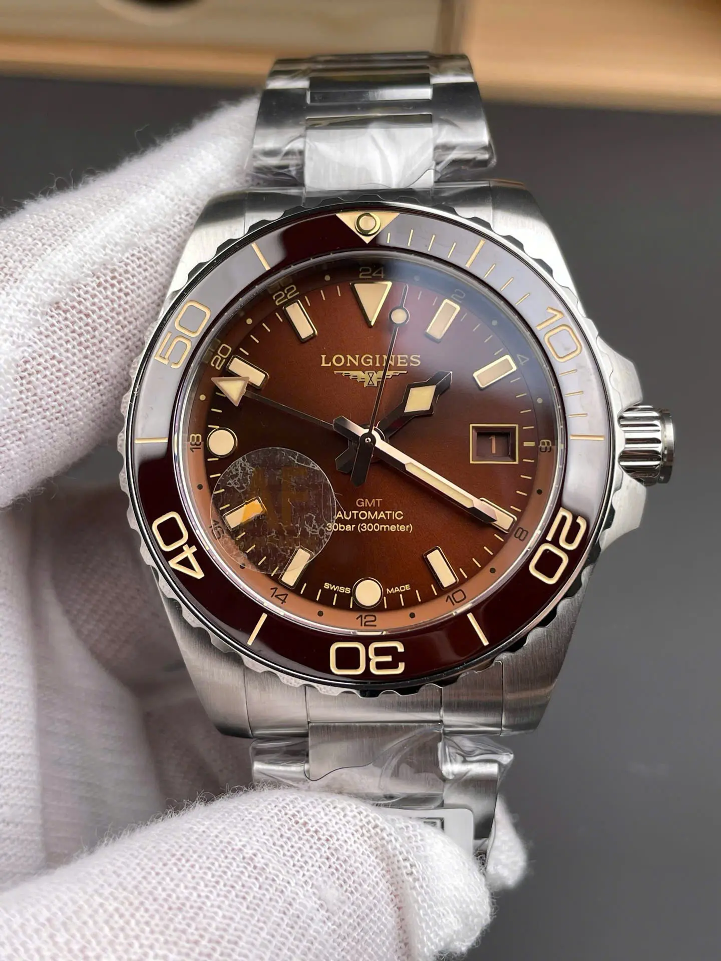Longines HydroConquest Brown Dial 41mm Swiss 1:1 Grade Automatic GMT Watch with Transparent Back - Image 2