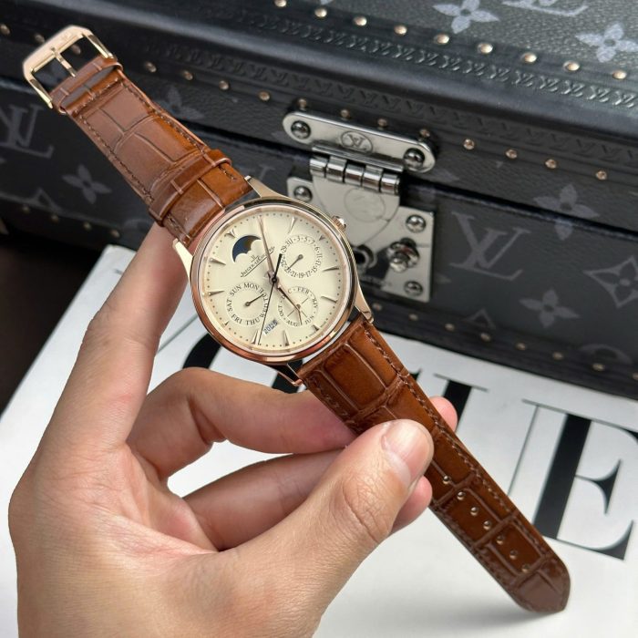 Jaeger LeCoultre Master Ultrathin Perpetual Calendar 39mm Swiss 1:1 Grade Automatic Watch with Brown Leather Strap