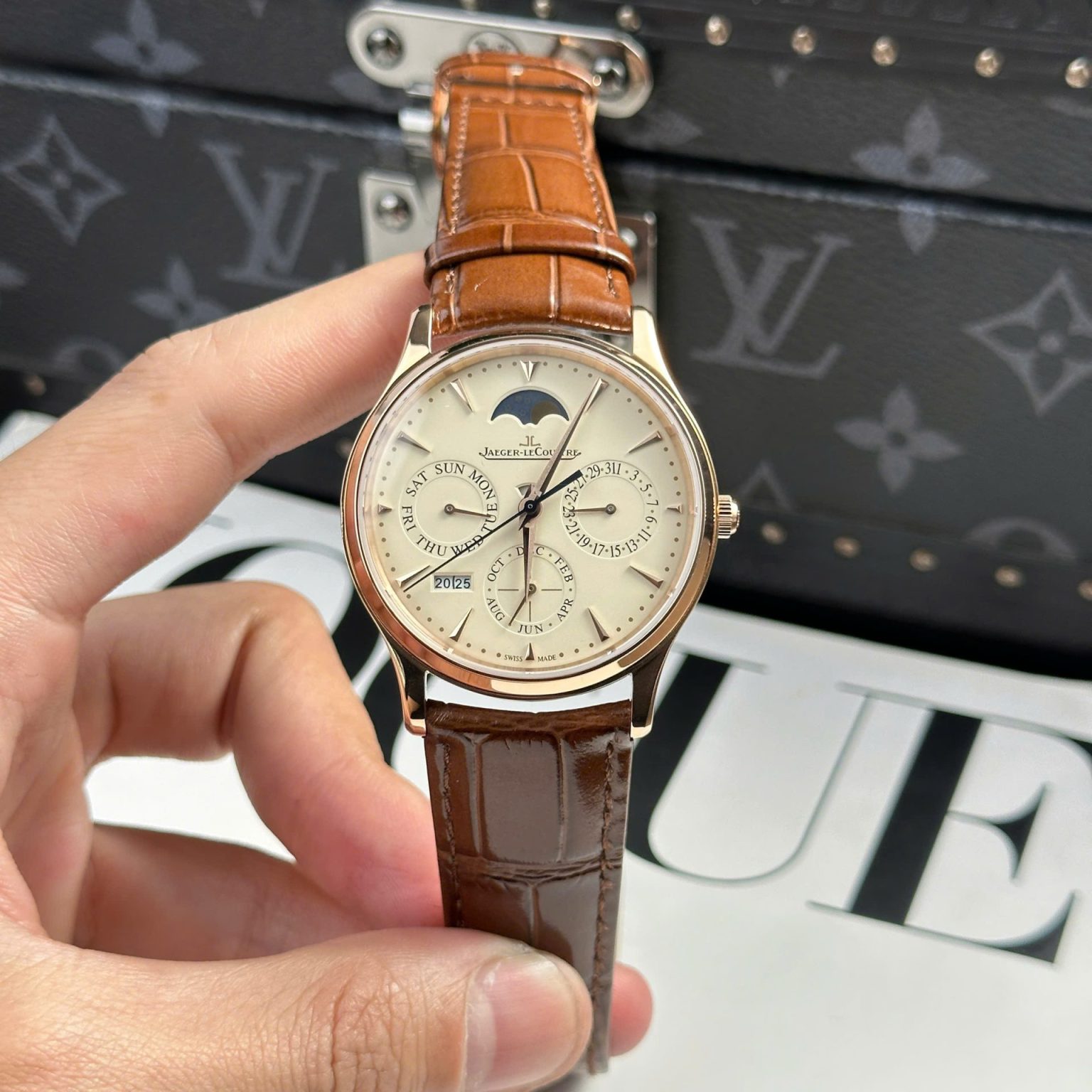 Jaeger LeCoultre Master Ultrathin Perpetual Calendar 39mm Swiss 1:1 Grade Automatic Watch with Brown Leather Strap - Image 2