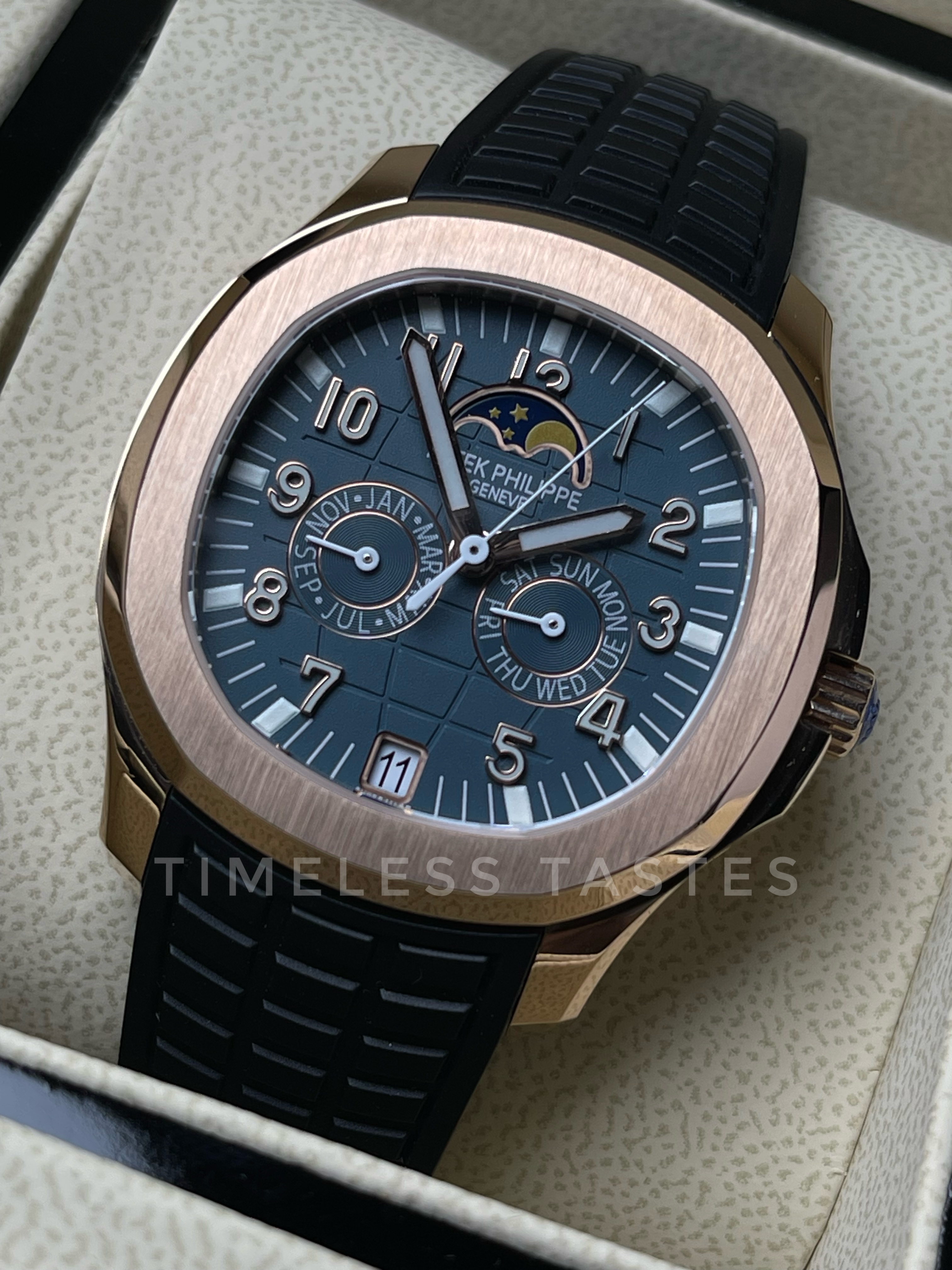Patek Philippe Aquanaut 5261R-001 Blue-Gray Dial Rose Gold Watch (Custom Black Strap) - Image 3