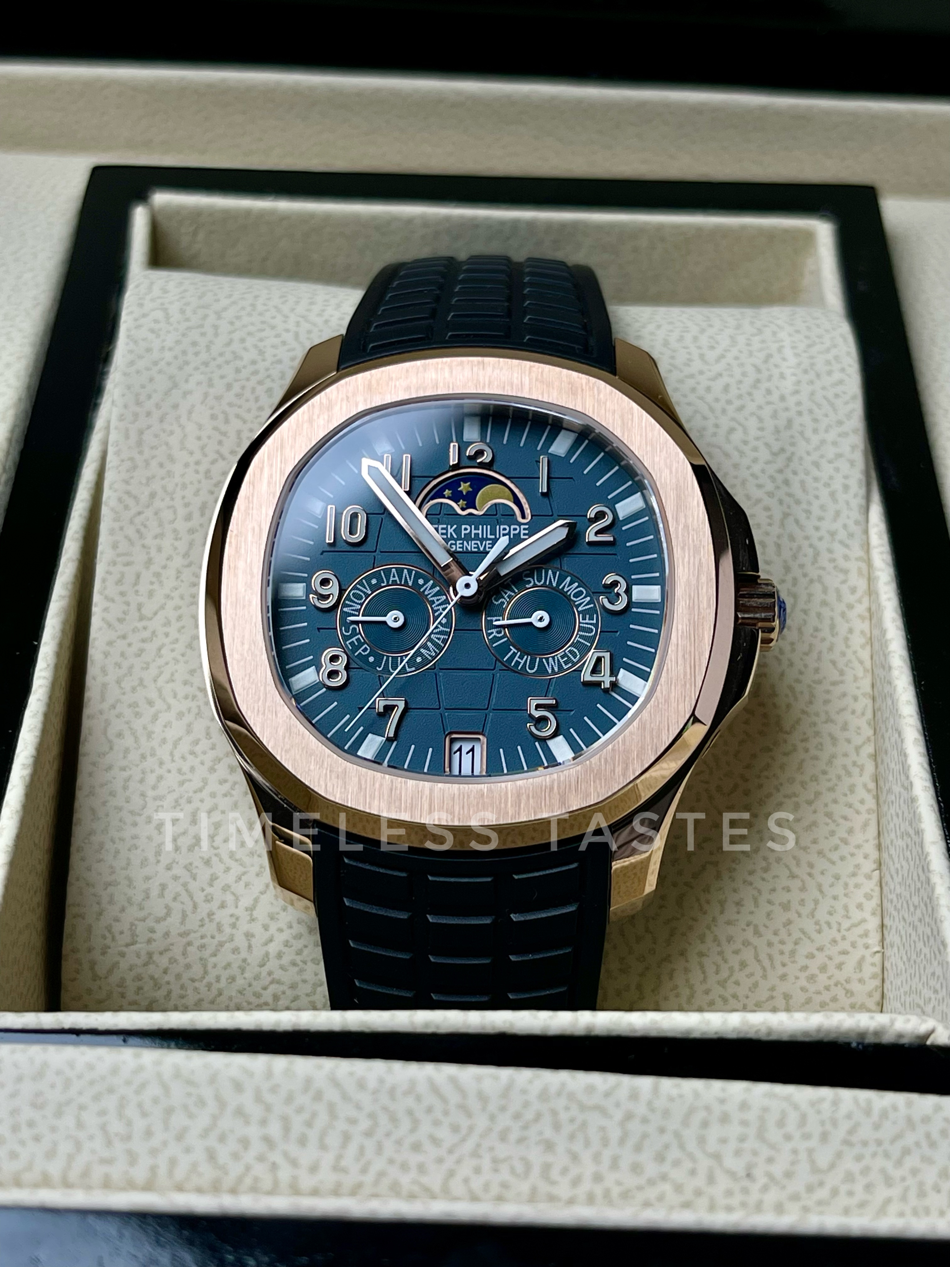 Patek Philippe Aquanaut 5261R-001 Blue-Gray Dial Rose Gold Watch (Custom Black Strap) - Image 2