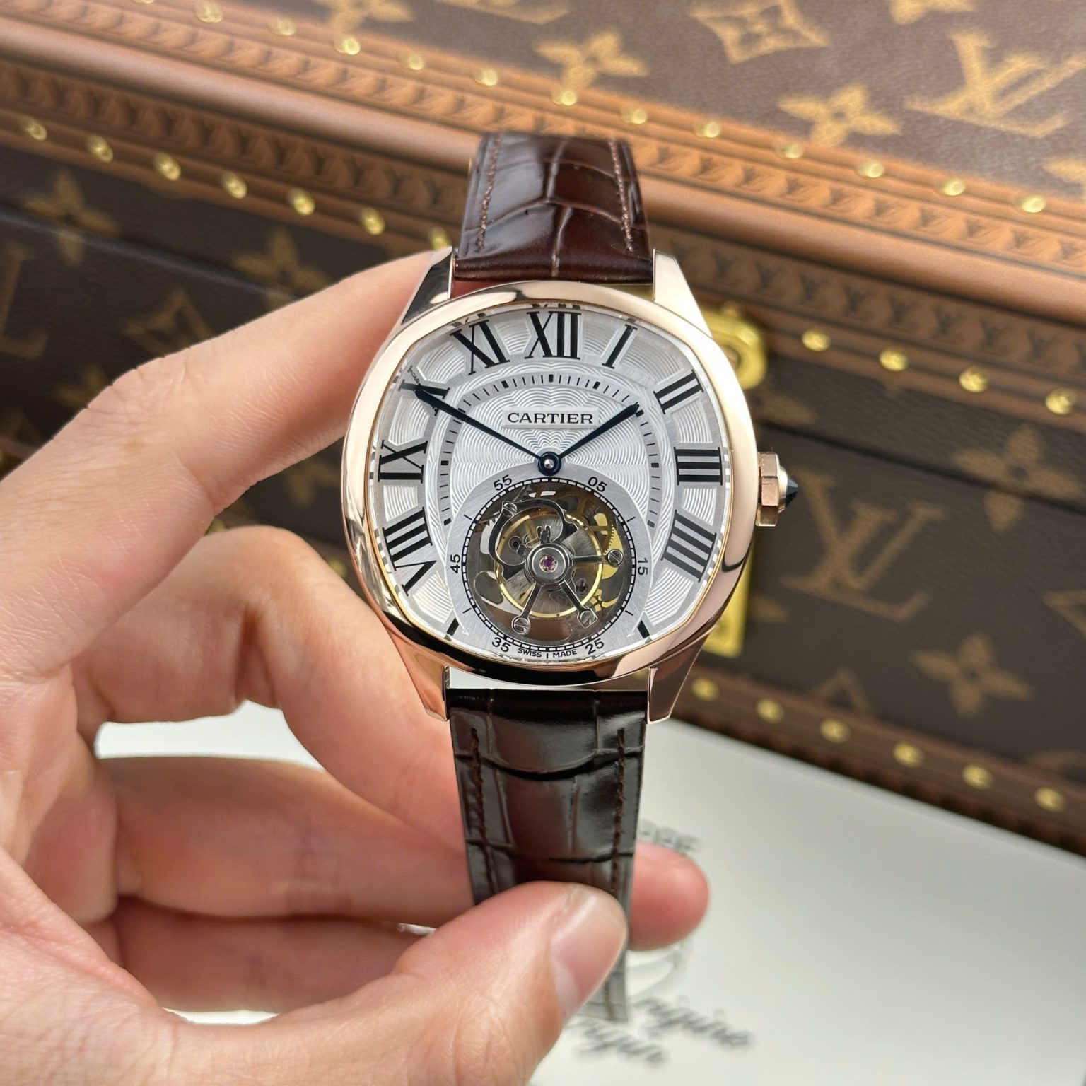 Cartier Drive Tourbillon Swiss 1:1 Grade Watch Guiloche Dial Leather Strap 41mm