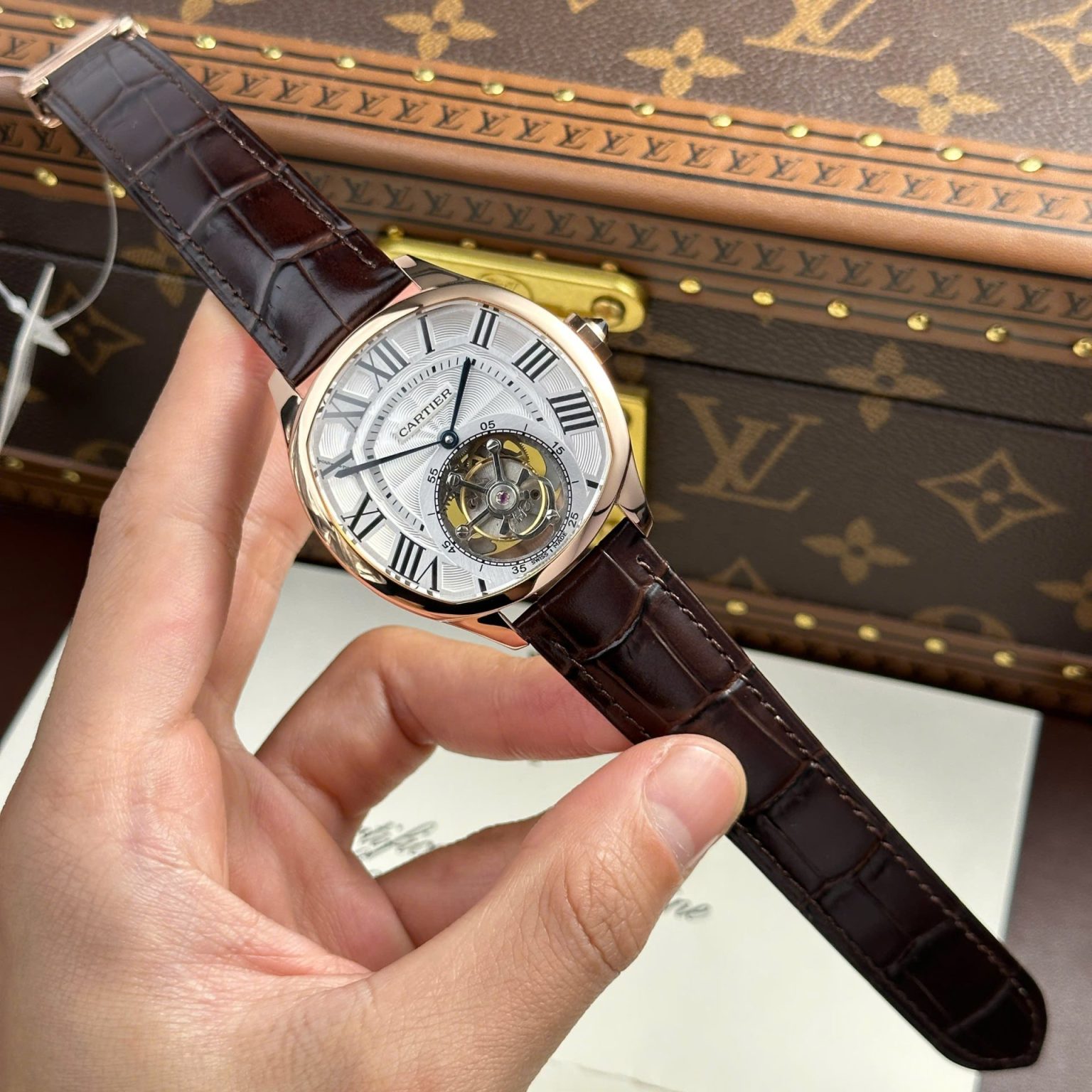 Cartier Drive Tourbillon Swiss 1:1 Grade Watch Guiloche Dial Leather Strap 41mm - Image 2