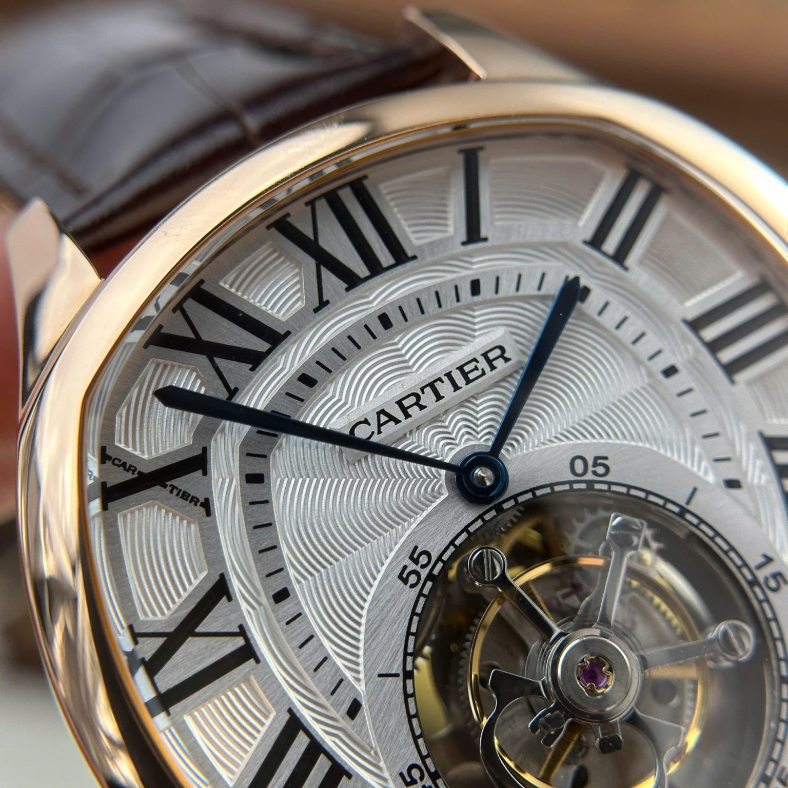Cartier Drive Tourbillon Swiss 1:1 Grade Watch Guiloche Dial Leather Strap 41mm - Image 7