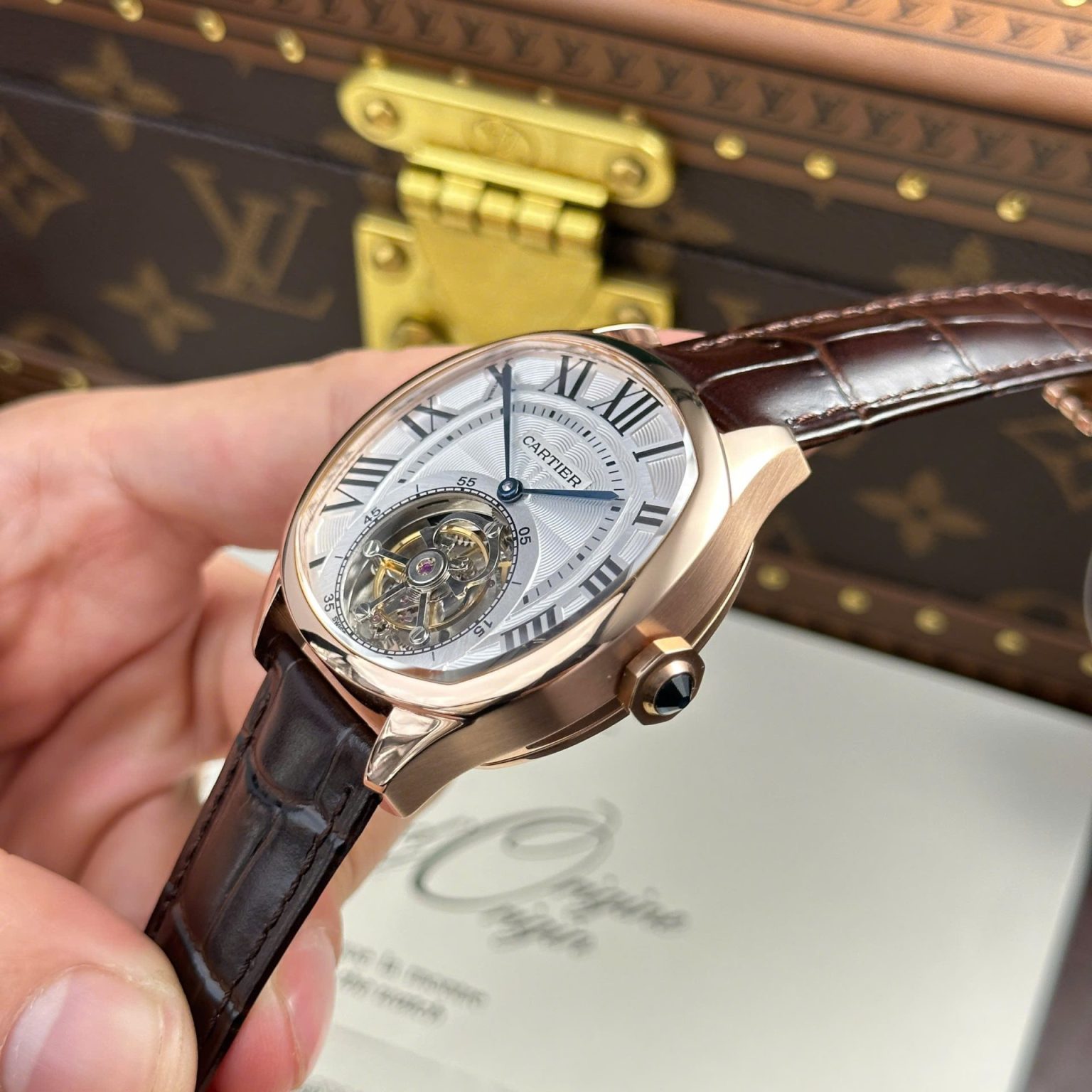 Cartier Drive Tourbillon Swiss 1:1 Grade Watch Guiloche Dial Leather Strap 41mm - Image 9