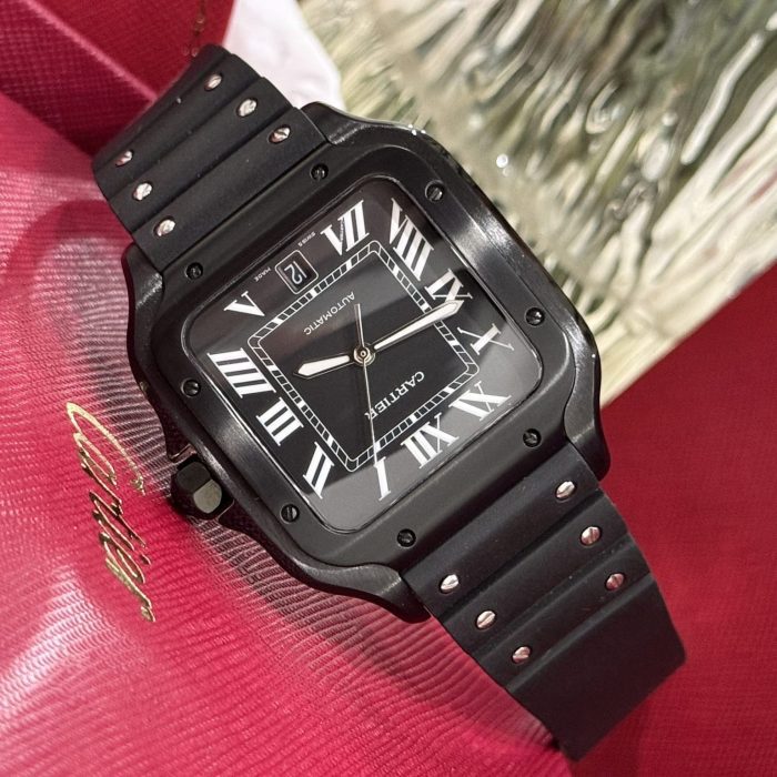 Cartier Santos WSSA0039 Swiss 1:1 Grade Replica Watch Black Rubber Strap 39.8mm