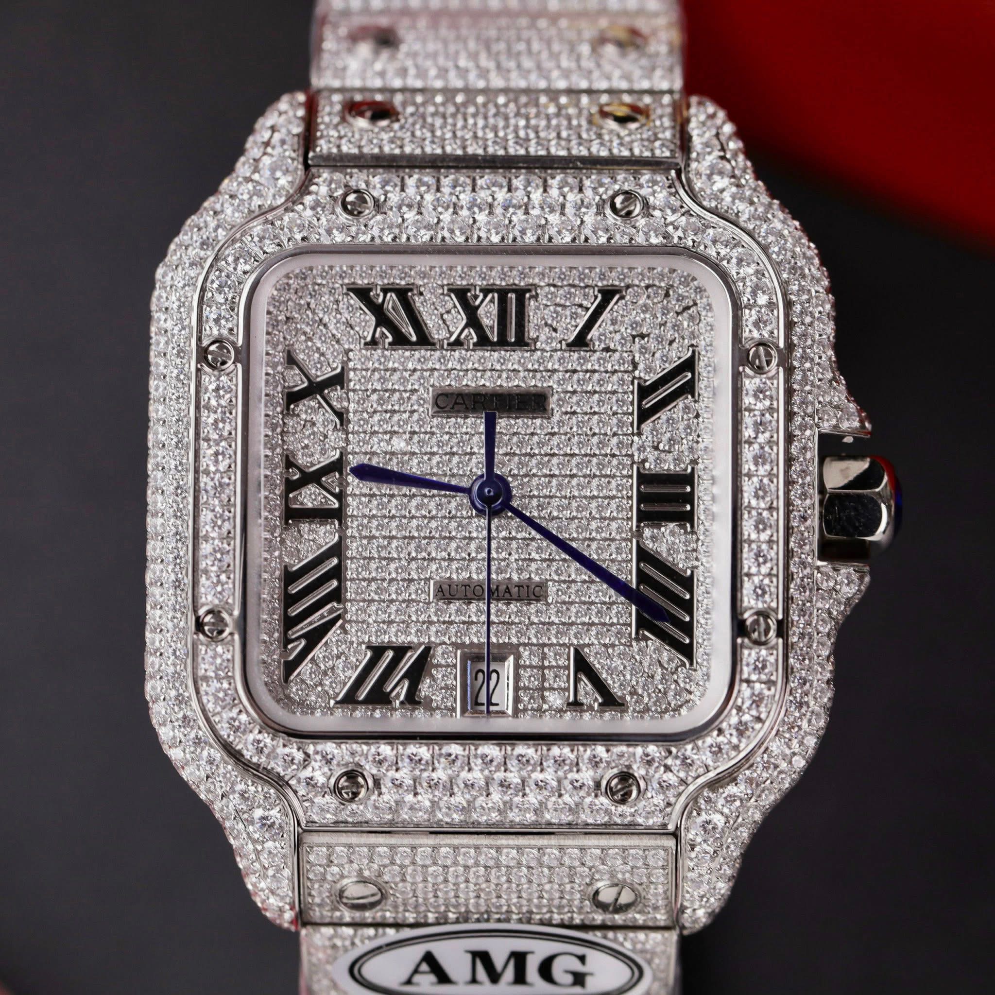 Cartier Santos Iced Out Swiss 1:1 Grade – Diamond / Moissanite-Set - Image 4