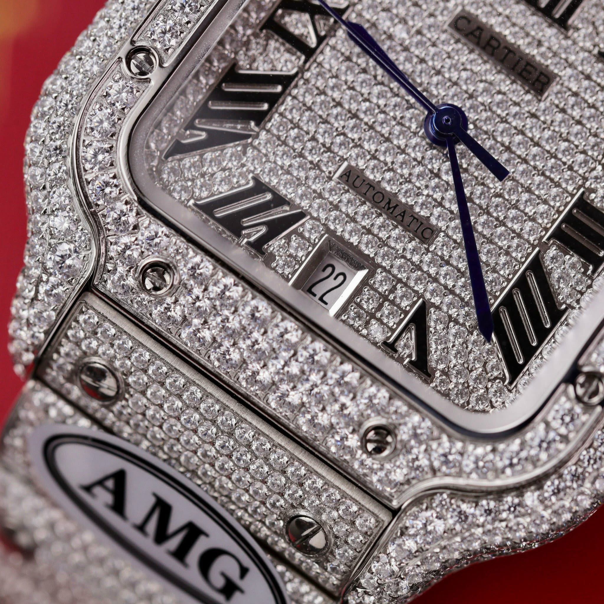 Cartier Santos Iced Out Swiss 1:1 Grade – Diamond / Moissanite-Set - Image 5