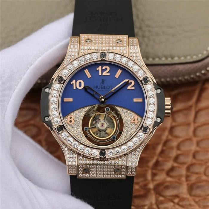 Hublot Big Bang Tourbillon Swiss 1:1 Grade – Blue Dial & Rose Gold Tone with Diamond Bezel
