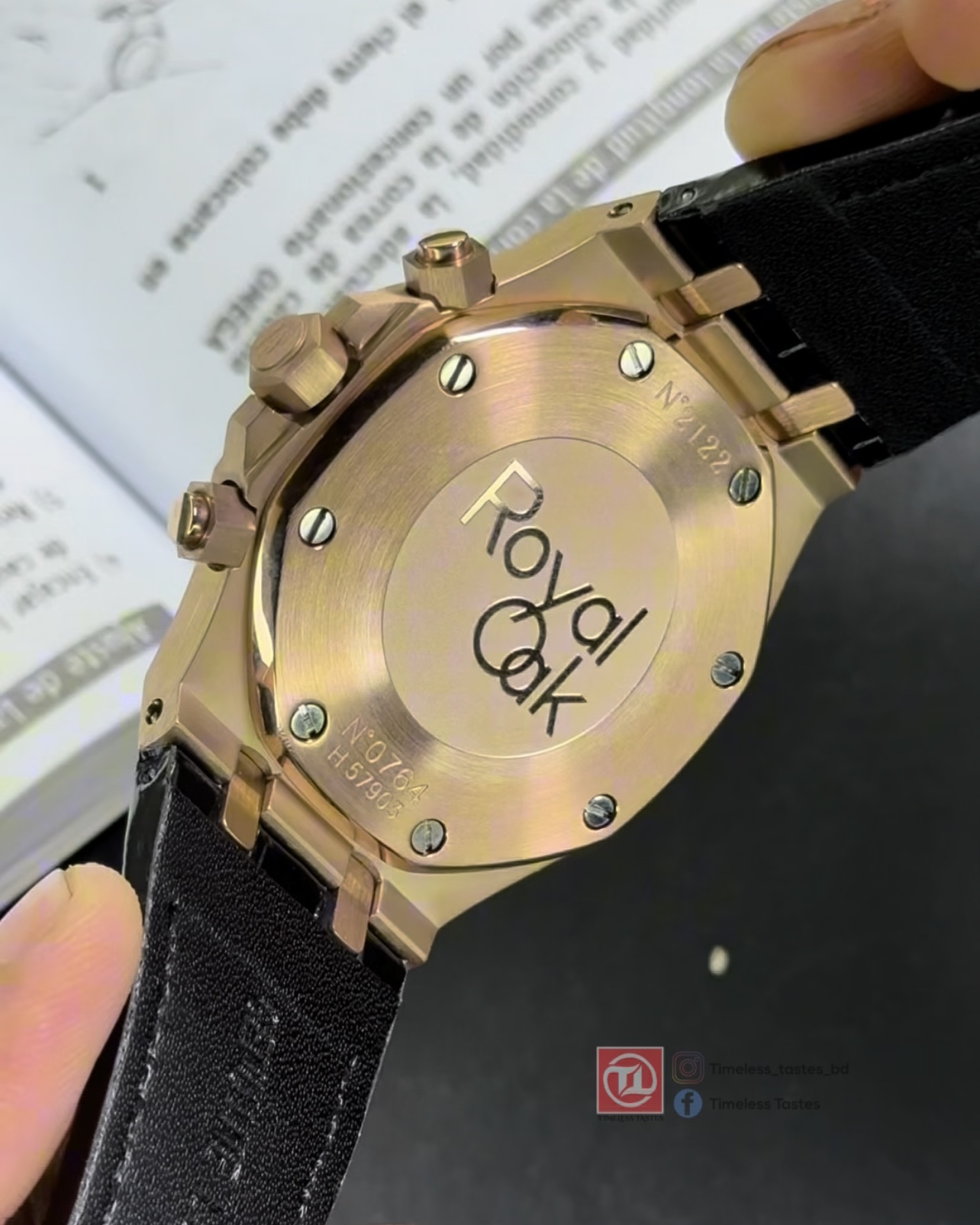 Audemars Piguet Royal Oak Chronograph Euro Grade – Rose Gold Case & Black Leather Strap - Image 3