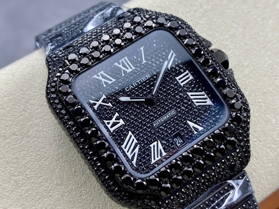 Cartier Santos Large – Swiss 1:1 Grade Watch, Black Diamond Custom Iced-Out Edition - Image 3