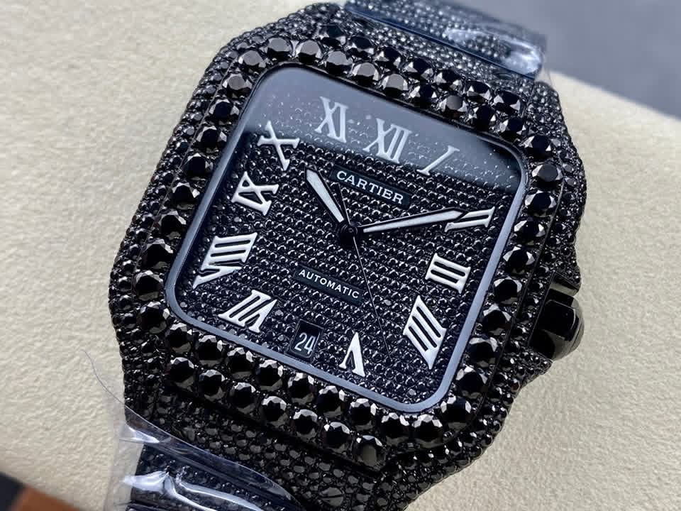 Cartier Santos Large – Swiss 1:1 Grade Watch, Black Diamond Custom Iced-Out Edition