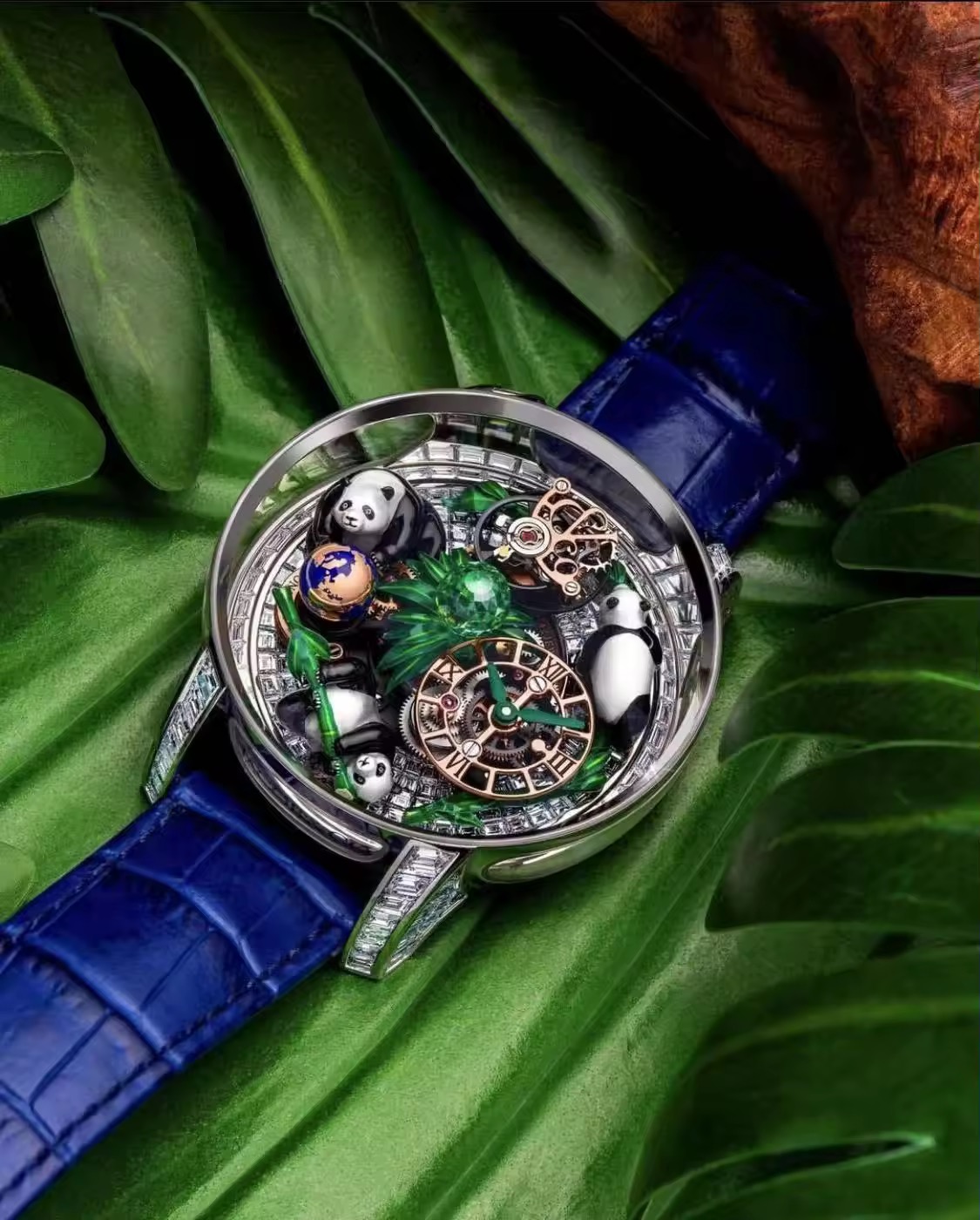 Jacob & Co. Astronomia Art Panda Baguette – Swiss 1:1 Grade Watch, Silver with Diamond Case & Panda Sculptures