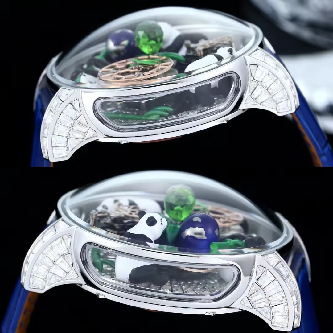 Jacob & Co. Astronomia Art Panda Baguette – Swiss 1:1 Grade Watch, Silver with Diamond Case & Panda Sculptures - Image 7
