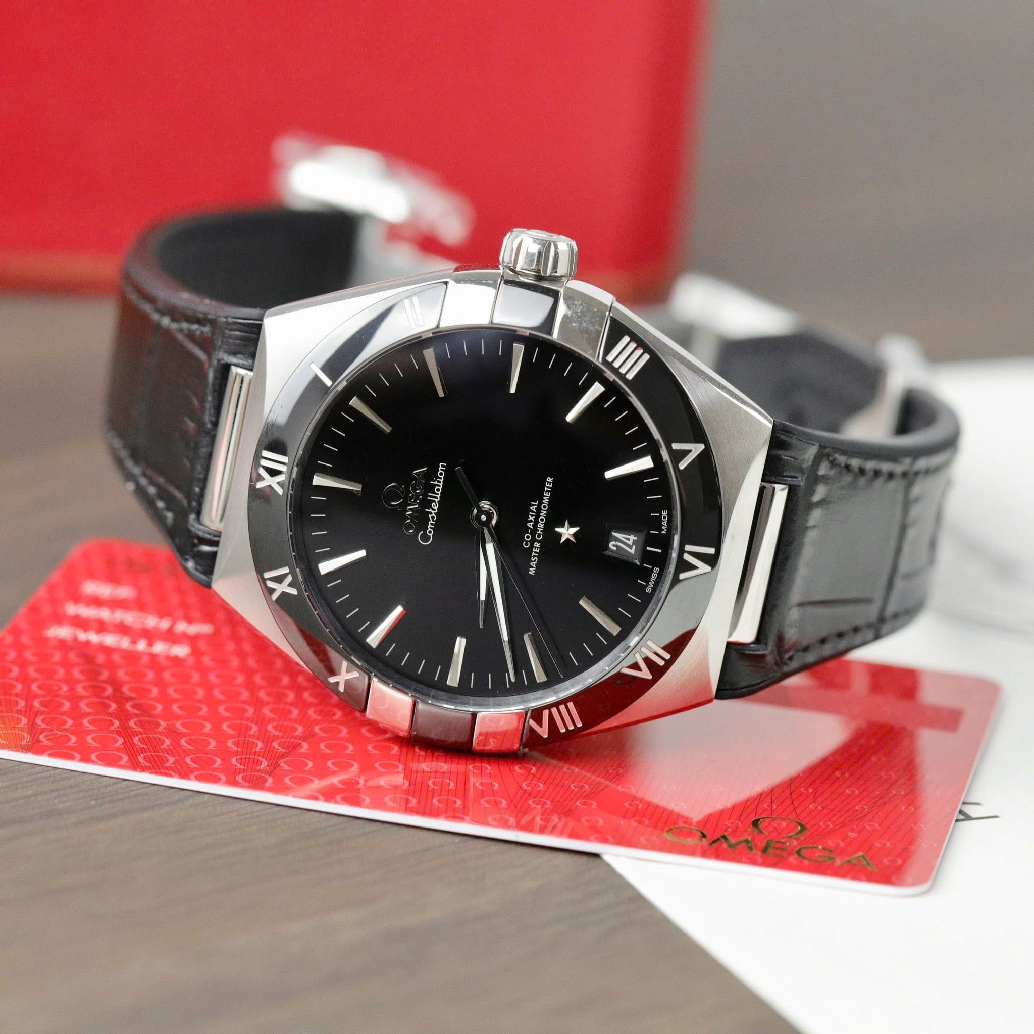 Omega Constellation Co-Axial Master Chronometer Swiss 1:1 Grade Luxury Replica Watch Black Dial Black Leather Strap - Image 2