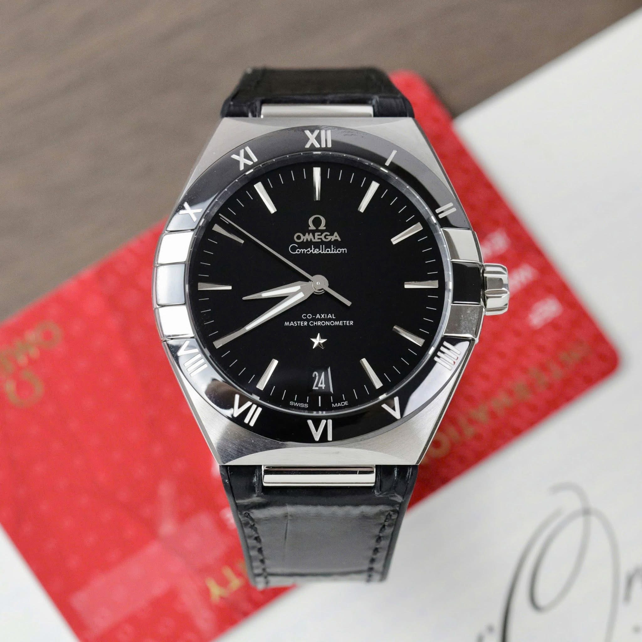 Omega Constellation Co-Axial Master Chronometer Swiss 1:1 Grade Luxury Replica Watch Black Dial Black Leather Strap - Image 3
