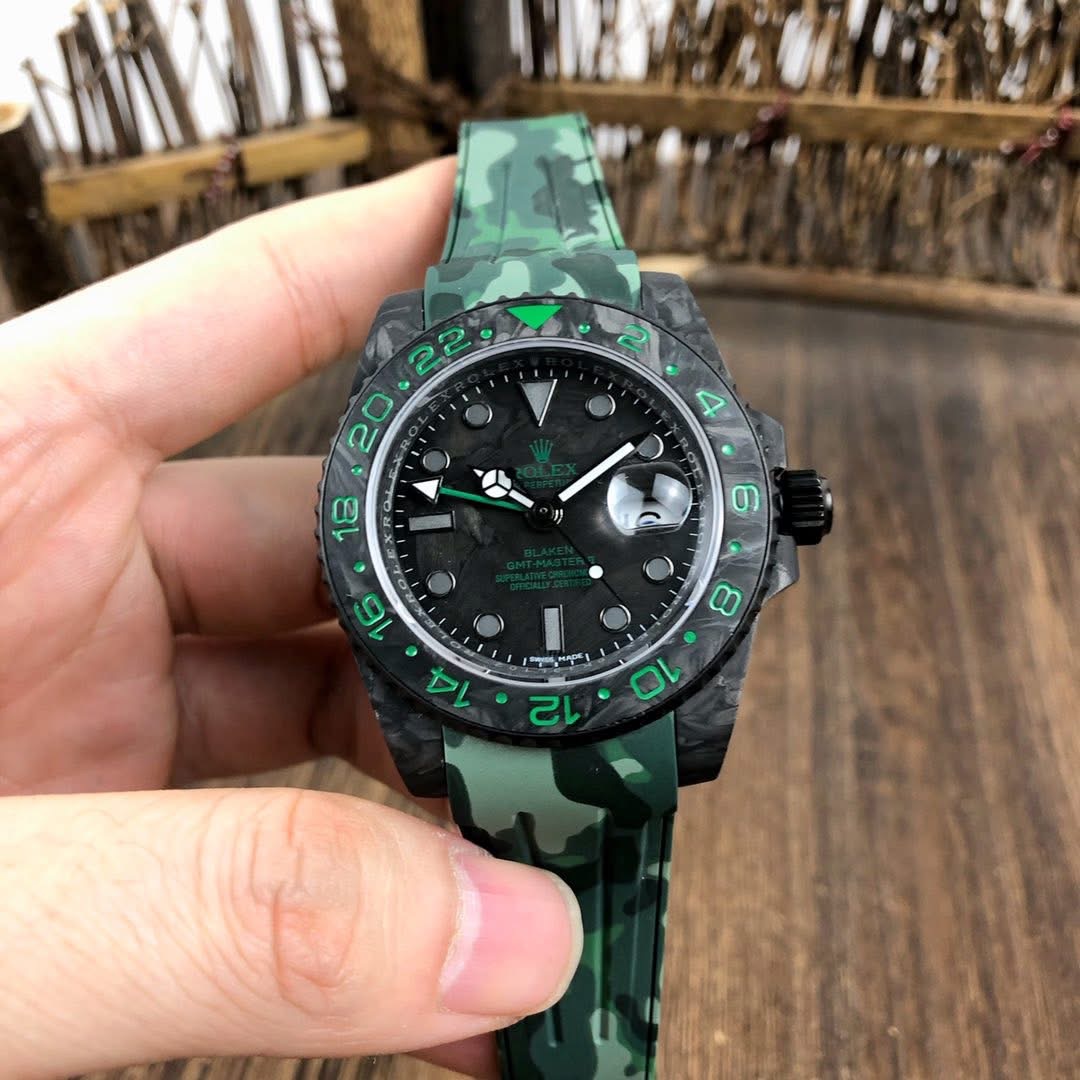 Rolex GMT-Master II Custom Edition – Carbon Fiber Case with Camouflage Strap | Swiss 1:1 Grade Automatic