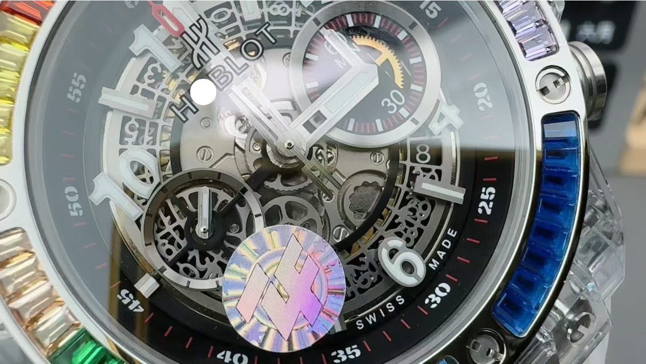 Hublot Big Bang Unico Sapphire Rainbow – Transparent Case & Rainbow Gemstone Bezel | Swiss 1:1 Grade Luxury Replica Watch - Image 3