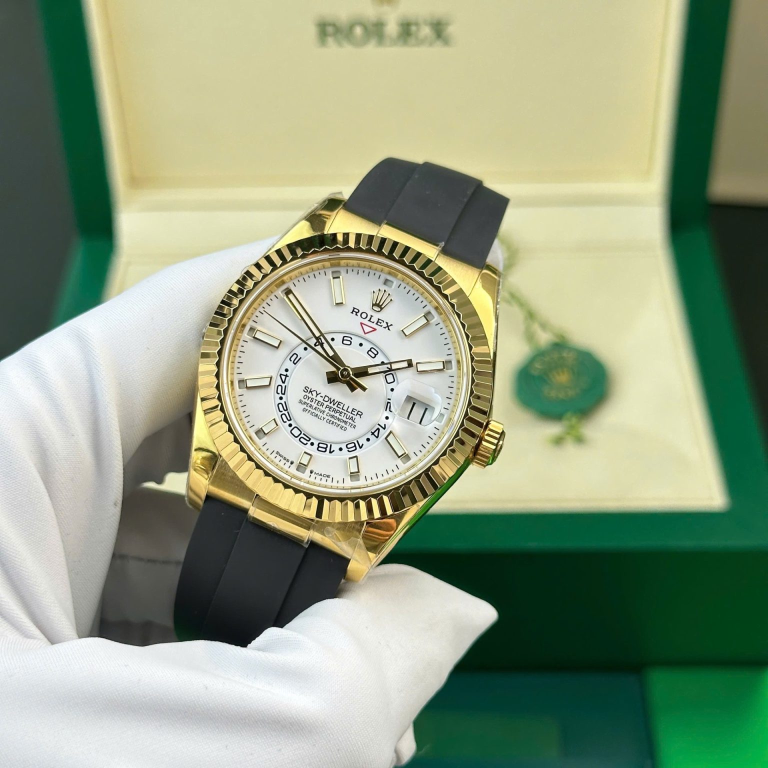 Rolex Sky-Dweller 42mm – White Dial | Custom Gold-Plated Swiss 1:1 Grade Replica Watch - Image 2