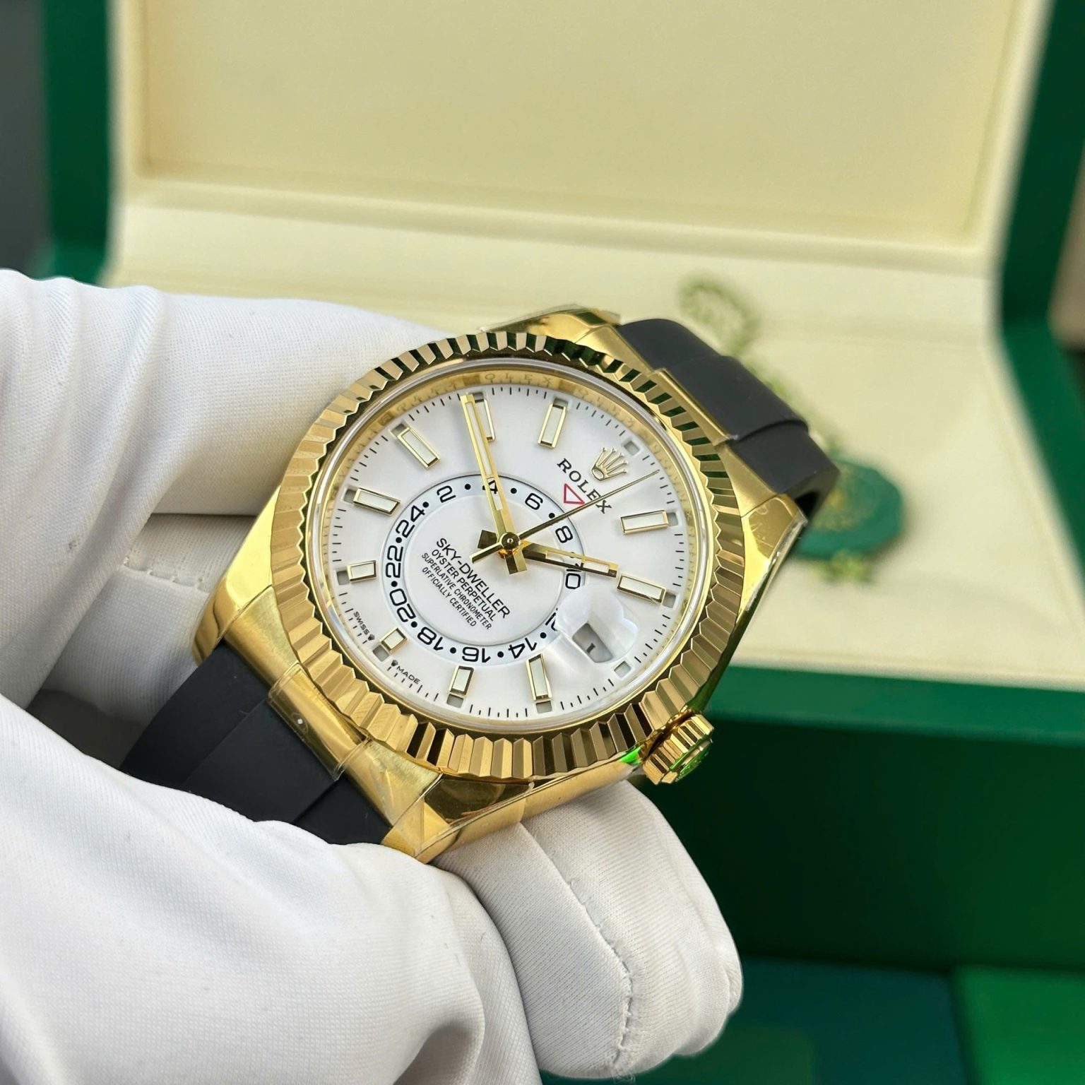 Rolex Sky-Dweller 42mm – White Dial | Custom Gold-Plated Swiss 1:1 Grade Replica Watch - Image 4