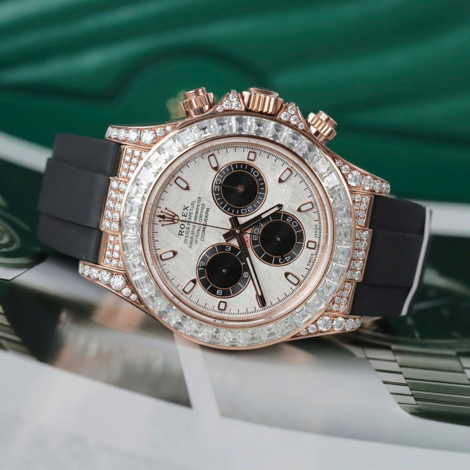 Rolex Daytona 40mm – 18K Gold Wrapped with Diamonds Moissanite Baguette | Swiss 1:1 Grade Automatic Replica Watch - Image 2